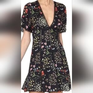 Alice + Olivia Black and White Flutter Sleeve Mini Dress
